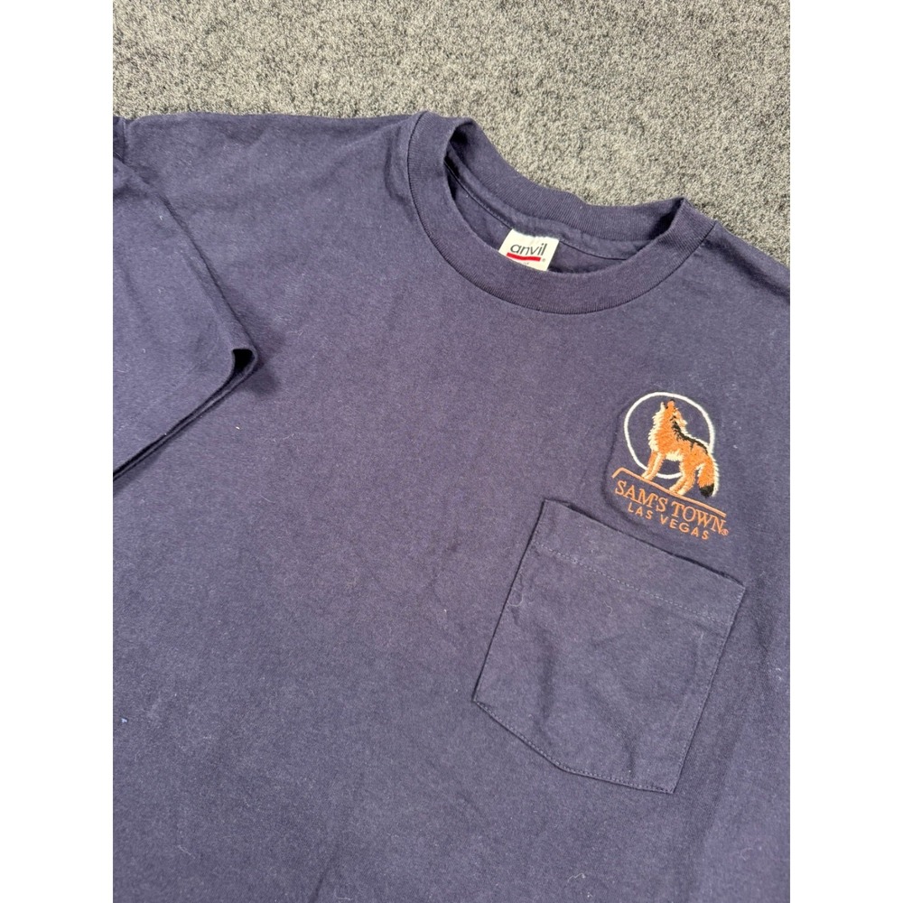 VTG Sam's Town Las Vegas Pocket T Shirt Anvil USA Single Stitch Navy XL Casino